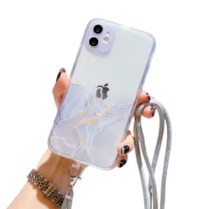 Anymob iPhone Case Marble Granite White Crossbody Lanyard Soft TPU Chain Cover