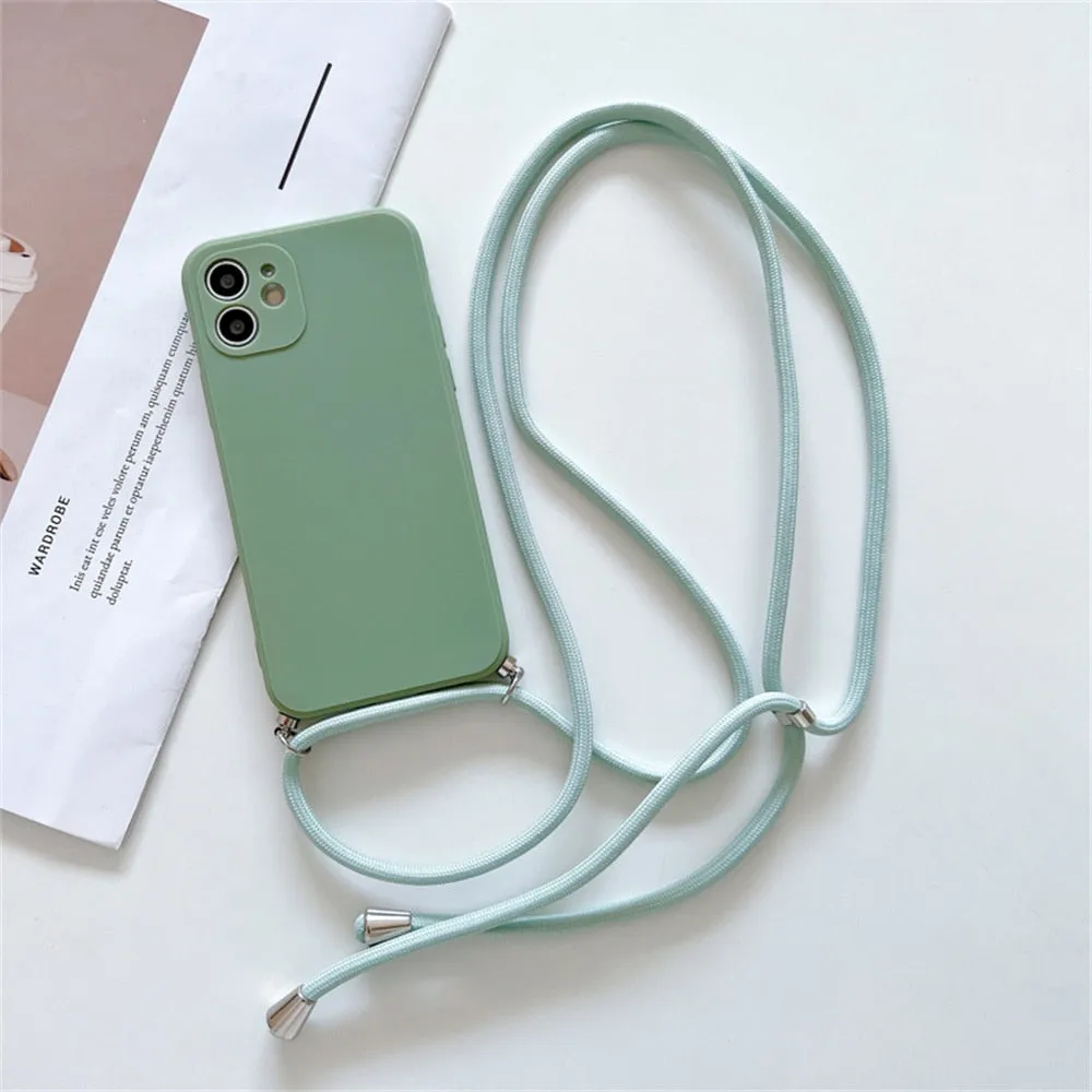 Anymob iPhone Case Mint Green Crossbody Necklace Strap Lanyard Soft Silicone Cover