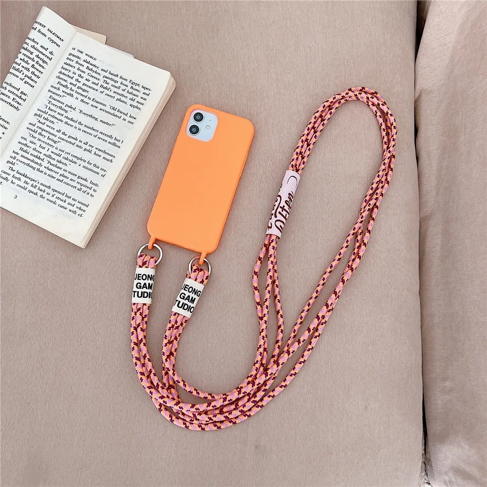 Anymob iPhone Case Orange Crossbody Necklace Lanyard Strap Rope Cord Soft Silicone Cover