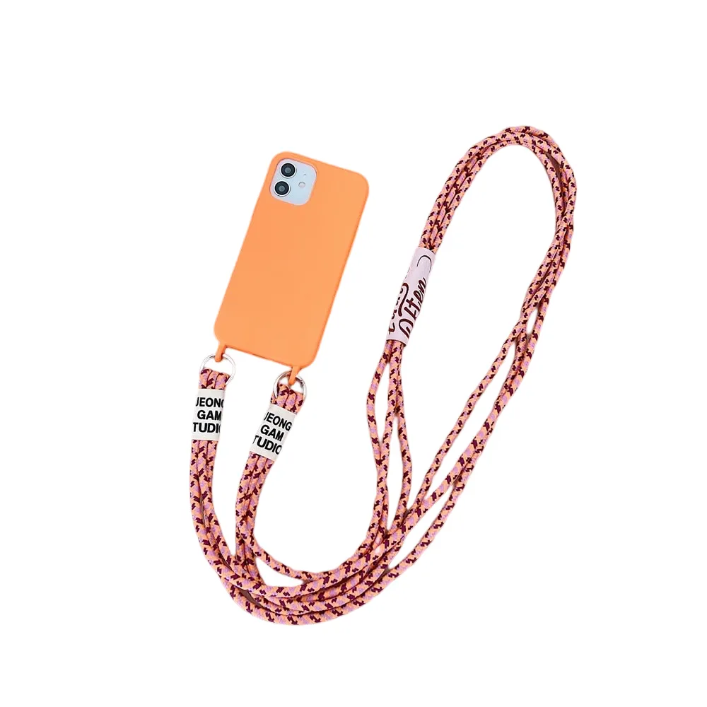 Anymob iPhone Case Orange Crossbody Necklace Lanyard Strap Rope Cord Soft Silicone Cover