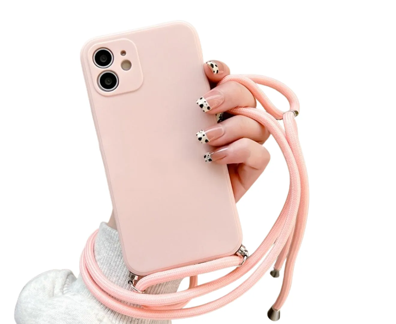 Anymob iPhone Case Pink Fashion Square Crossbody Necklace Strap Lanyard Cord Silicone For iPhone Full Lens Protection Cover