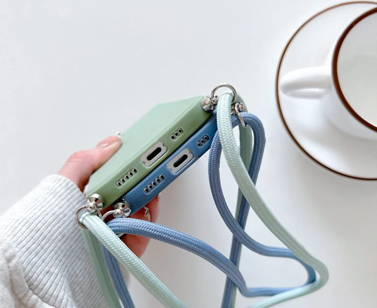 Anymob iPhone Case Pink Fashion Square Crossbody Necklace Strap Lanyard Cord Silicone For iPhone Full Lens Protection Cover
