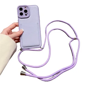 Anymob iPhone Case Purple Crossbody Necklace Strap Lanyard Cord Card Holder Silicone Cover