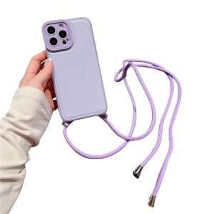 Anymob iPhone Case Purple Soft Silicone Lanyard Solid Color Crossbody shockproof Cover