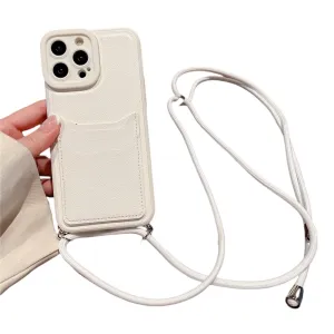 Anymob iPhone Case White Crossbody Necklace Strap Lanyard Cord Card Holder Silicone Cover