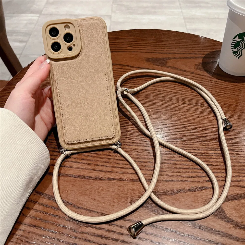 Anymob iPhone Case White Crossbody Necklace Strap Lanyard Cord Card Holder Silicone Cover