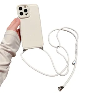 Anymob iPhone Case White Soft Silicone Lanyard Solid Color Crossbody shockproof Cover