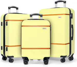 AnyZip Luggage Sets 3 Piece ABS PC Hardside Lightweight Suitcase with Spinner Wheels TSA Lock Carry on 20 24 28 Inch Cream