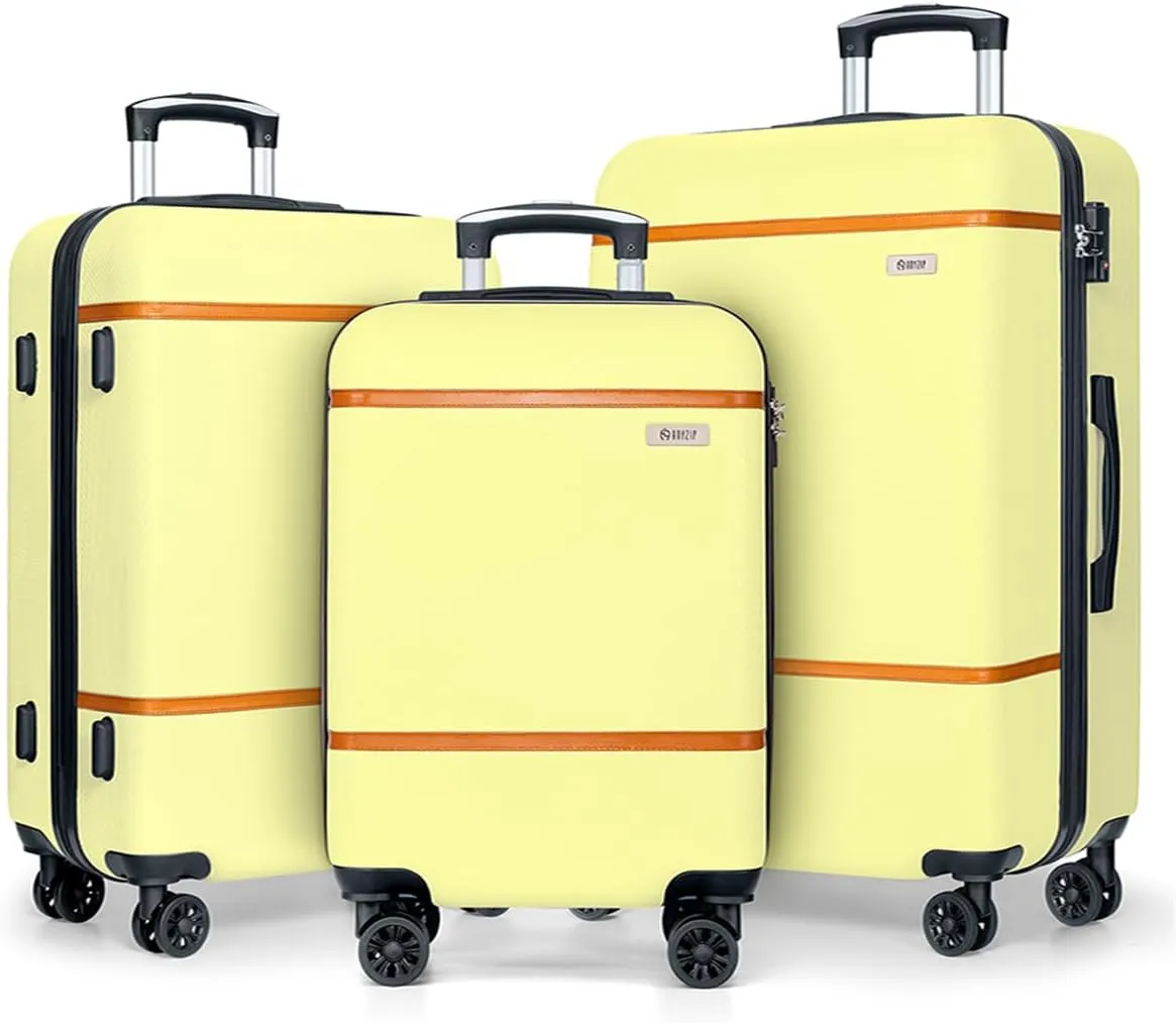 AnyZip Luggage Sets 3 Piece ABS PC Hardside Lightweight Suitcase with Spinner Wheels TSA Lock Carry on 20 24 28 Inch Cream