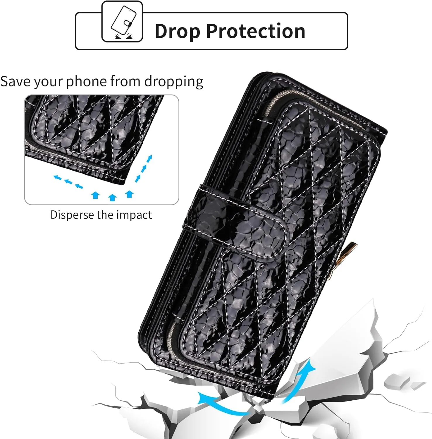 Argyle Wallet Case for Nothing Phone 2 with Crossbody/Wrist Strap Lanyard Luxury PU Leather Kickstand Zipper Purse Shockproof Card Holder Cell Phone Cover for Two Women Men Black