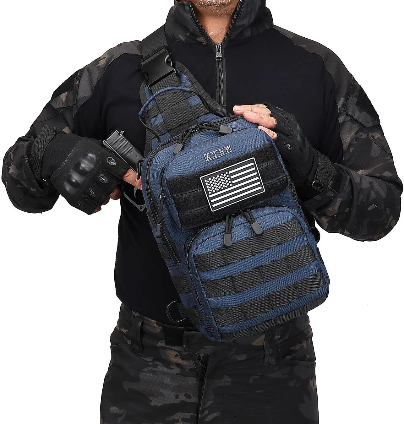 ATBP Tactical Sling Backpack With Holster Military Crossbody Bag for Men Single Shoulder Back Pack 10L