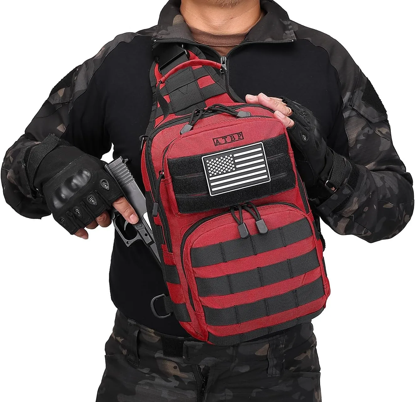 ATBP Tactical Sling Backpack With Holster Military Crossbody Bag for Men Single Shoulder Back Pack 10L