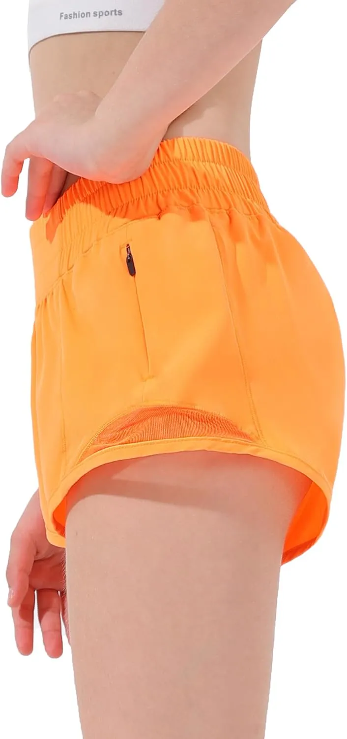 Aurefin Girls Athletic Shorts, Lightweight Running Shorts for Teen Girls Kids Sports Active Short with Zip Pocket and Elastic
