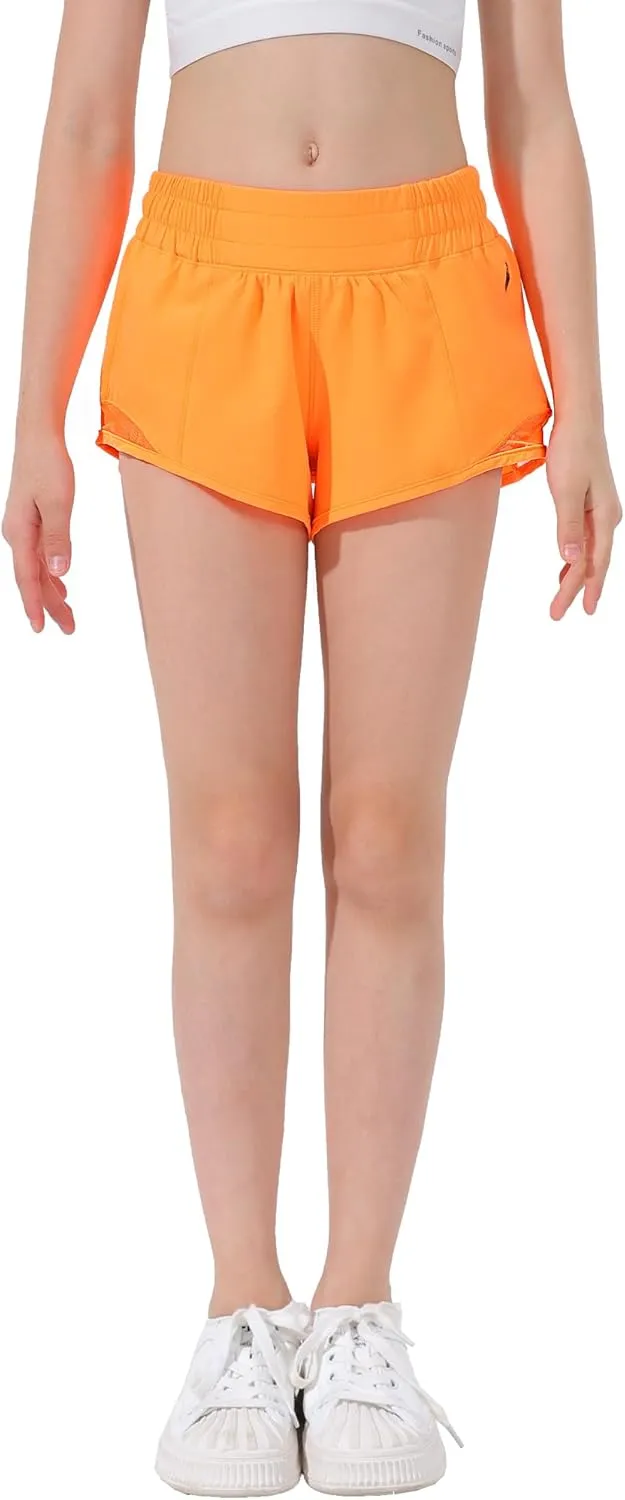 Aurefin Girls Athletic Shorts, Lightweight Running Shorts for Teen Girls Kids Sports Active Short with Zip Pocket and Elastic