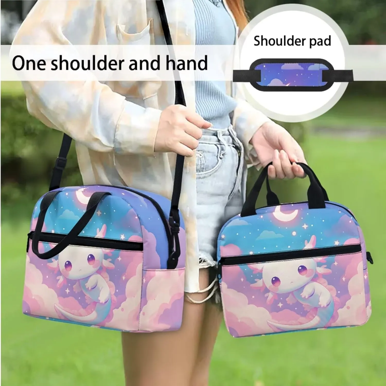 Axolotl Backpack for Girls Kids Elementary School Backpacks Book Bag with Insulated Lunch Box Pencil Case Satchel Daypack 3 Pieces Set