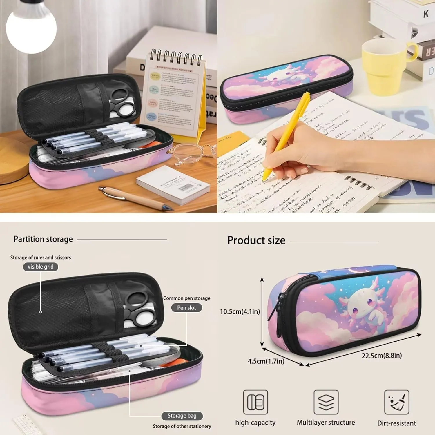 Axolotl Backpack for Girls Kids Elementary School Backpacks Book Bag with Insulated Lunch Box Pencil Case Satchel Daypack 3 Pieces Set