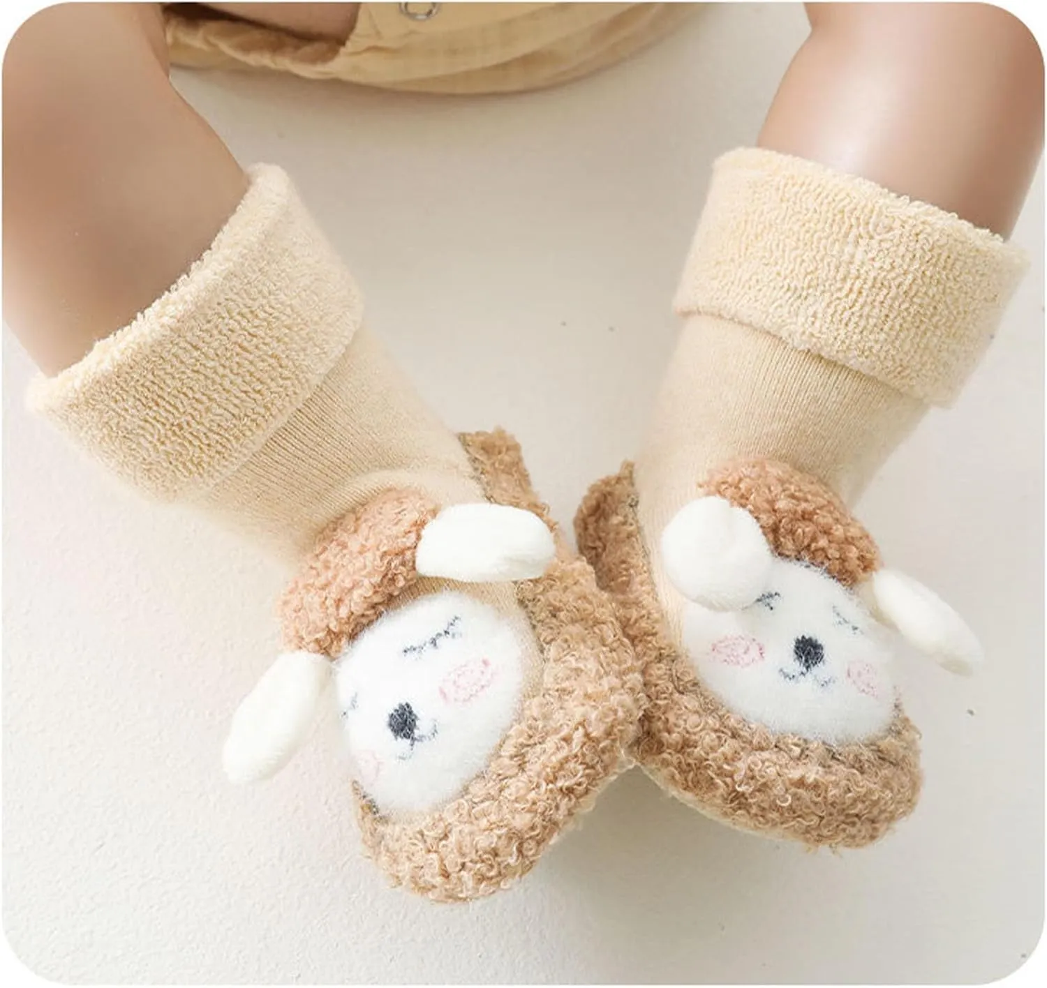 Baby Cartoon Plush Cotton Toddler Shoes, Fall Winter Pompons Non Slip Baby Shoes