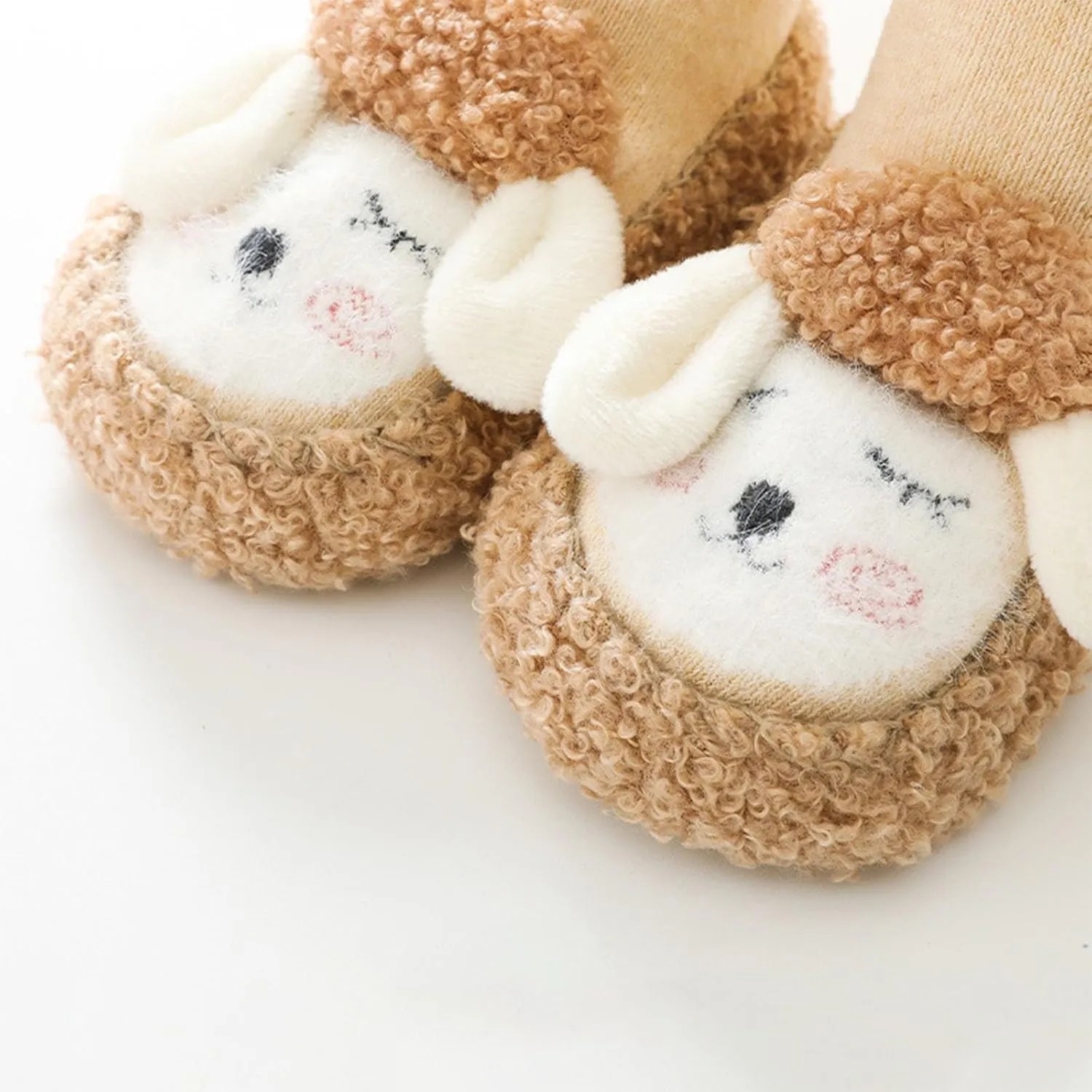 Baby Cartoon Plush Cotton Toddler Shoes, Fall Winter Pompons Non Slip Baby Shoes