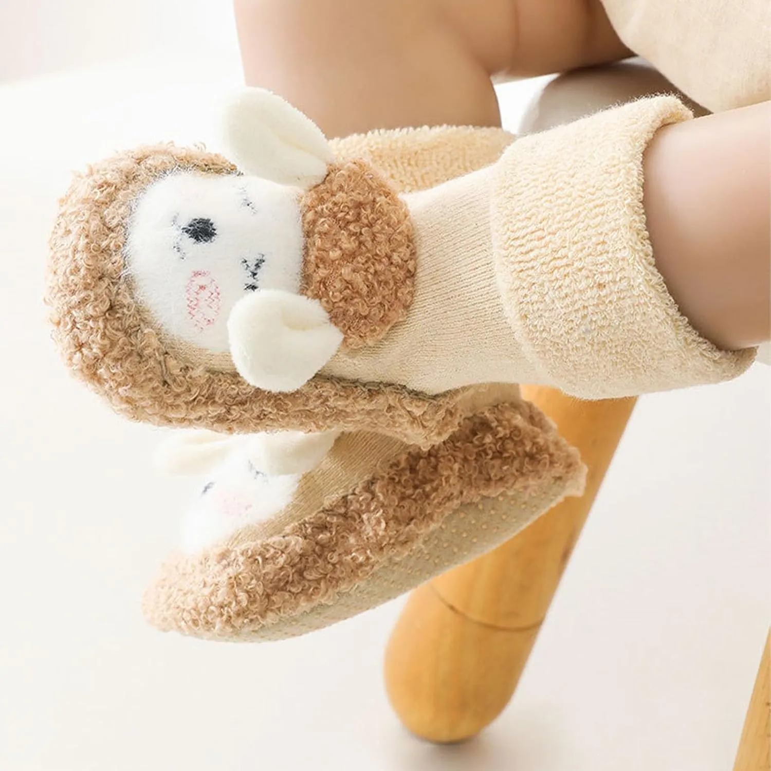 Baby Cartoon Plush Cotton Toddler Shoes, Fall Winter Pompons Non Slip Baby Shoes