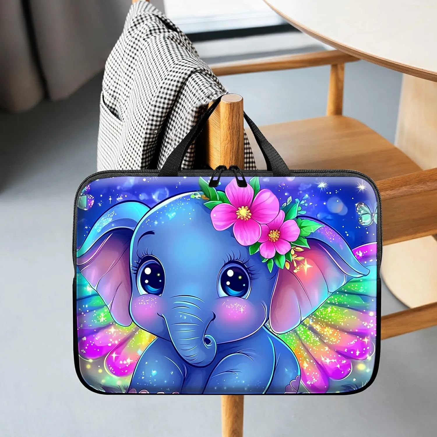 Baby Elephant with Big Eyes Theme Laptop Sleeve Case Notebook Sleeve PC Messenger Bag Durable Travel Laptop Bag Handbag 13-14 Inch with Handle for Laptop/Notebook/Tablet Laptop
