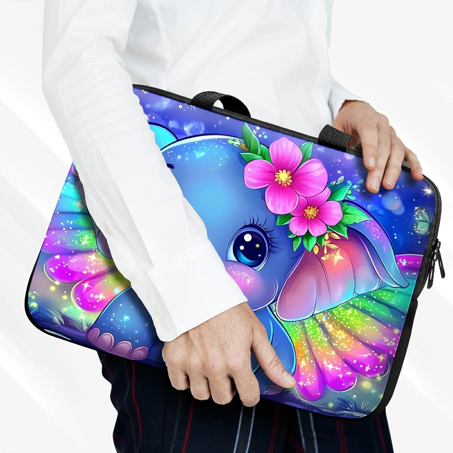 Baby Elephant with Big Eyes Theme Laptop Sleeve Case Notebook Sleeve PC Messenger Bag Durable Travel Laptop Bag Handbag 13-14 Inch with Handle for Laptop/Notebook/Tablet Laptop