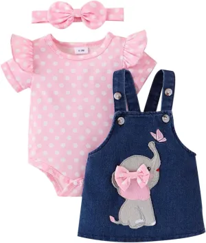 Baby Girl Clothes Suspender Skirt Newborn Ruffled Romper   Elephant Jeans Dress   Headband Summer Outfits 0-18 Months
