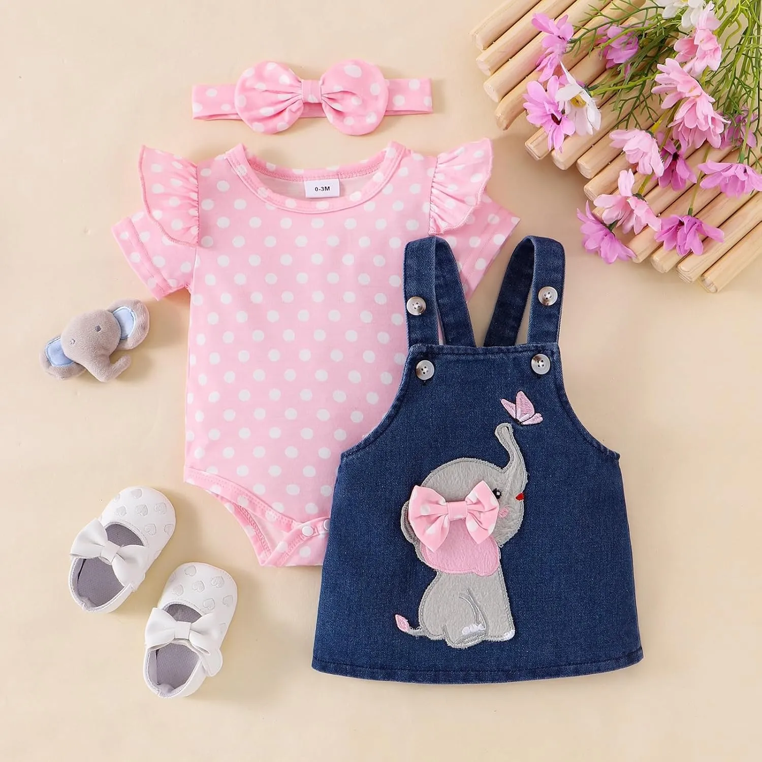 Baby Girl Clothes Suspender Skirt Newborn Ruffled Romper   Elephant Jeans Dress   Headband Summer Outfits 0-18 Months