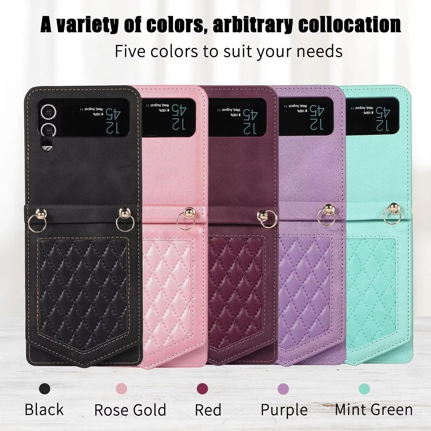 Back Mirror Flip Case for Samsung Galaxy Z Flip 4 5G, Luxury RFID Crossbody Shockproof PU Leather, Slot Card Wallet Case with Holder Kickstand, Detachable Shoulder Strap Handbag Gift(MintGreen)