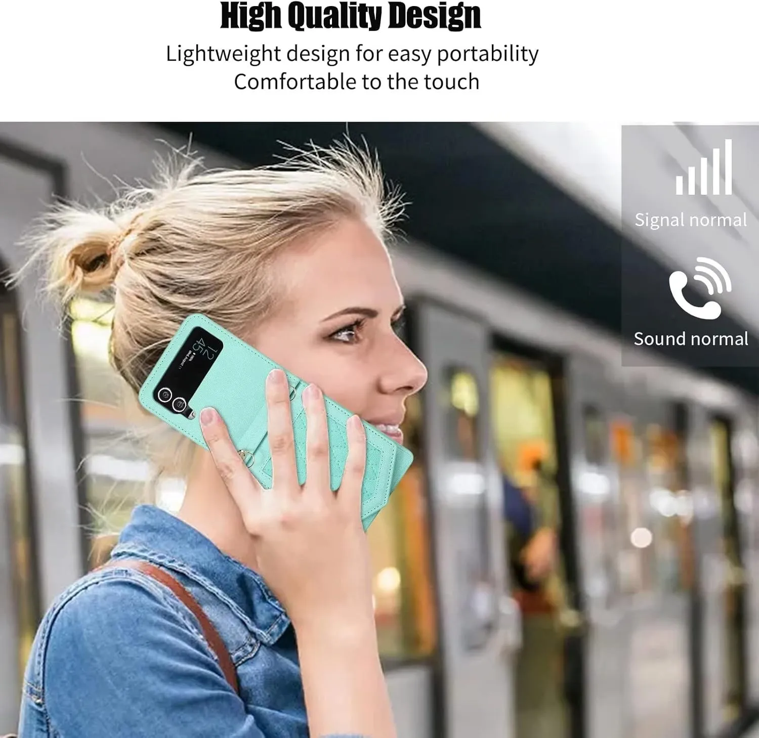 Back Mirror Flip Case for Samsung Galaxy Z Flip 4 5G, Luxury RFID Crossbody Shockproof PU Leather, Slot Card Wallet Case with Holder Kickstand, Detachable Shoulder Strap Handbag Gift(MintGreen)