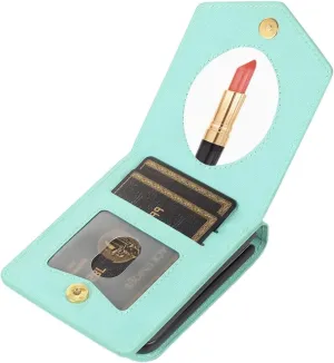 Back Mirror Flip Case for Samsung Galaxy Z Flip 4 5G, Luxury RFID Crossbody Shockproof PU Leather, Slot Card Wallet Case with Holder Kickstand, Detachable Shoulder Strap Handbag Gift(MintGreen)