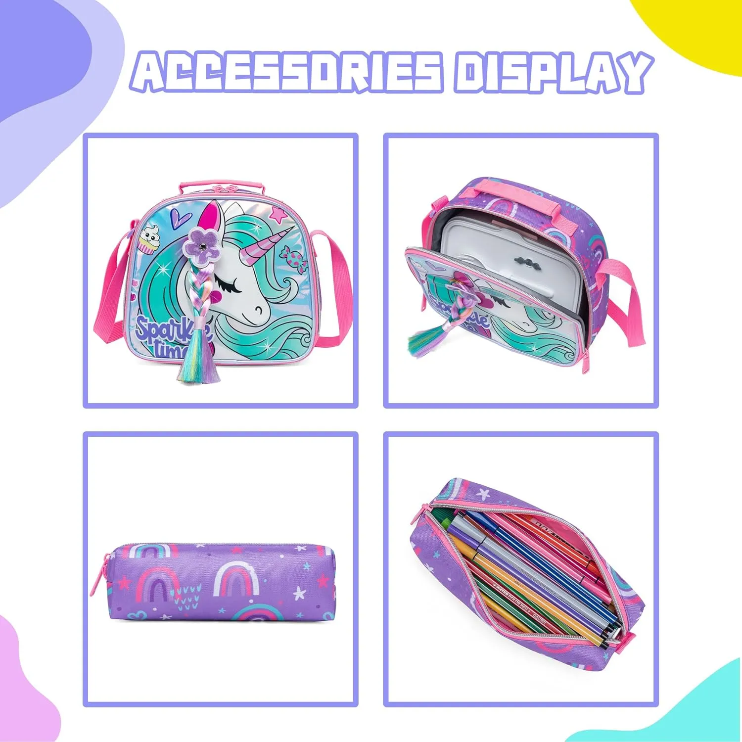 Backpack for Girls 16" Backpacks for Girls for School Sequin Backpack with Lunch Box for Elementary Students