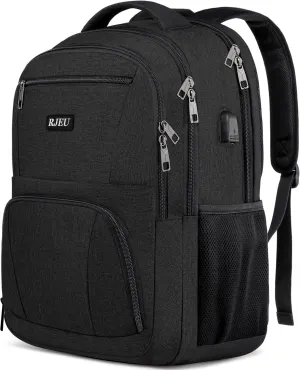 Backpack for School, Boys Backpack with USB Charging Port, Water Resistant College Back Pack for Men Fits 15.6 Inch Laptop, High School Bookbag Black