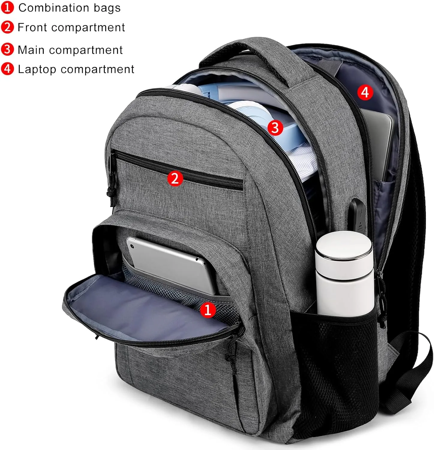 Backpack for Women Men, School Backpack for Teen Boys,17.3 inch Laptop Back Pack for High School and College Students with USB Charging Port, Large Computer Bookbag, Grey