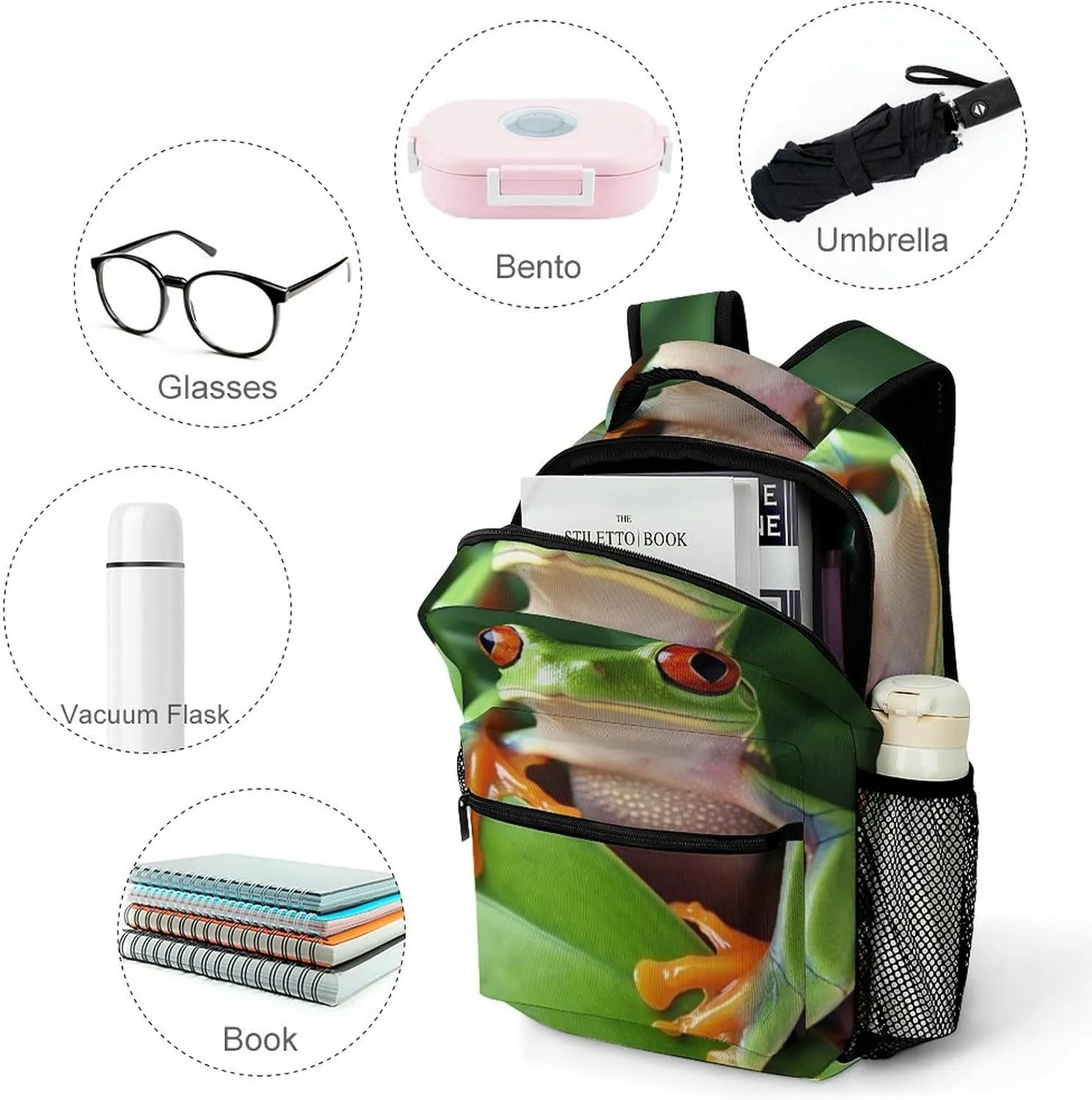 Backpack for Women Men Travel Cute Frog Daypack Lightweight Laptop Bag Carry On Backpacks for Work