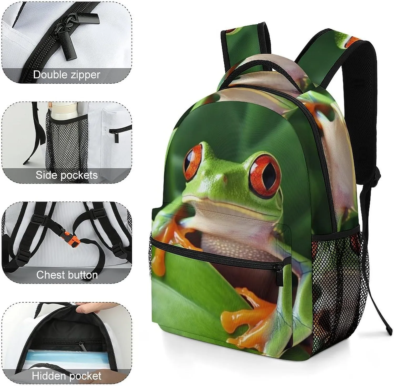 Backpack for Women Men Travel Cute Frog Daypack Lightweight Laptop Bag Carry On Backpacks for Work