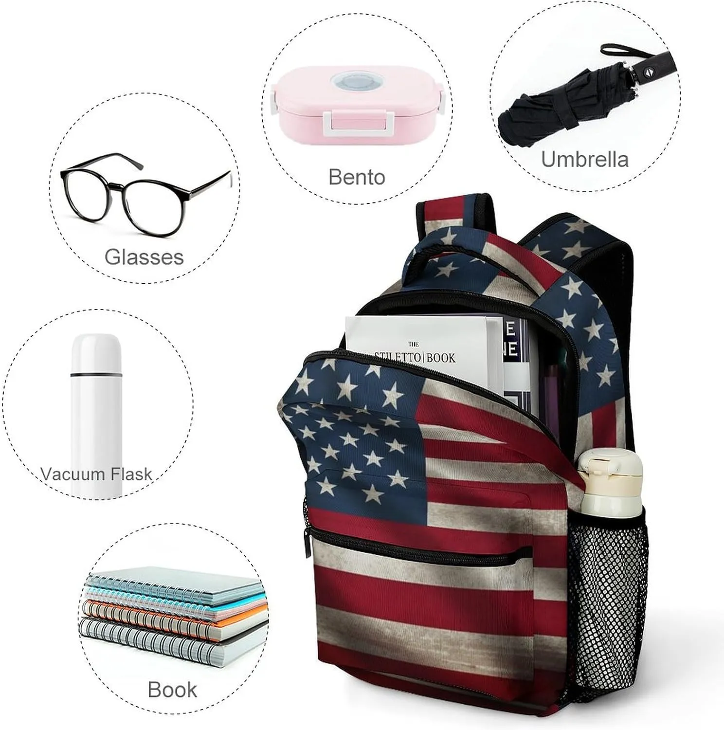 Backpacks American Flag Travel Bag Laptop Backpack Casual Daypack for Weekender Business Hiking