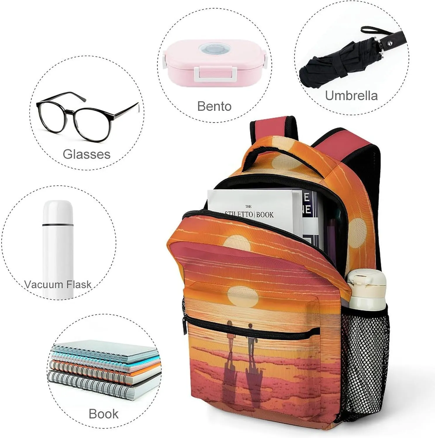Backpacks Couple Watching Sunrise Travel Bag Laptop Backpack Casual Daypack for Weekender Business Hiking