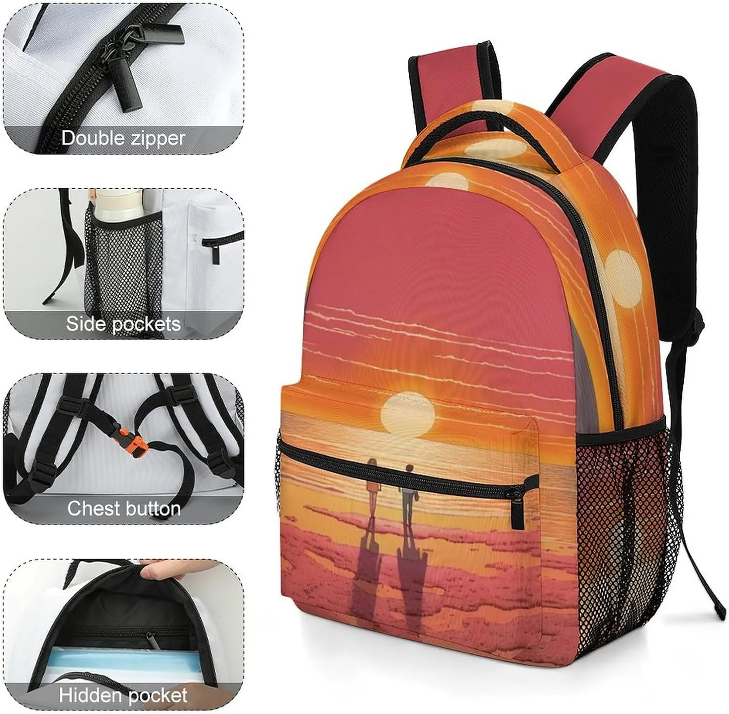 Backpacks Couple Watching Sunrise Travel Bag Laptop Backpack Casual Daypack for Weekender Business Hiking