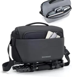 BAGSMART Camera Sling Bag, Small Camera Bags for Photographers with Tripod Holder, Waterproof DSLR/SLR/Mirrorless Camera Bags Crossbody with Rain Cover, Compatible with Canon Sony Nikon, Black