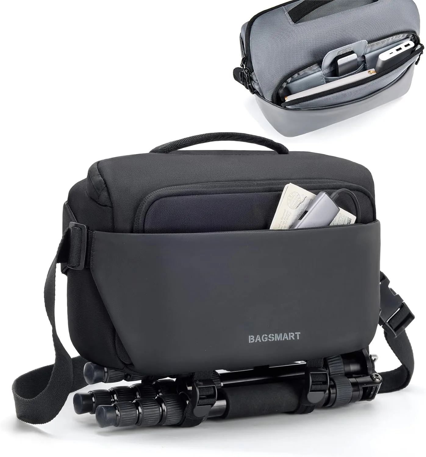 BAGSMART Camera Sling Bag, Small Camera Bags for Photographers with Tripod Holder, Waterproof DSLR/SLR/Mirrorless Camera Bags Crossbody with Rain Cover, Compatible with Canon Sony Nikon, Black