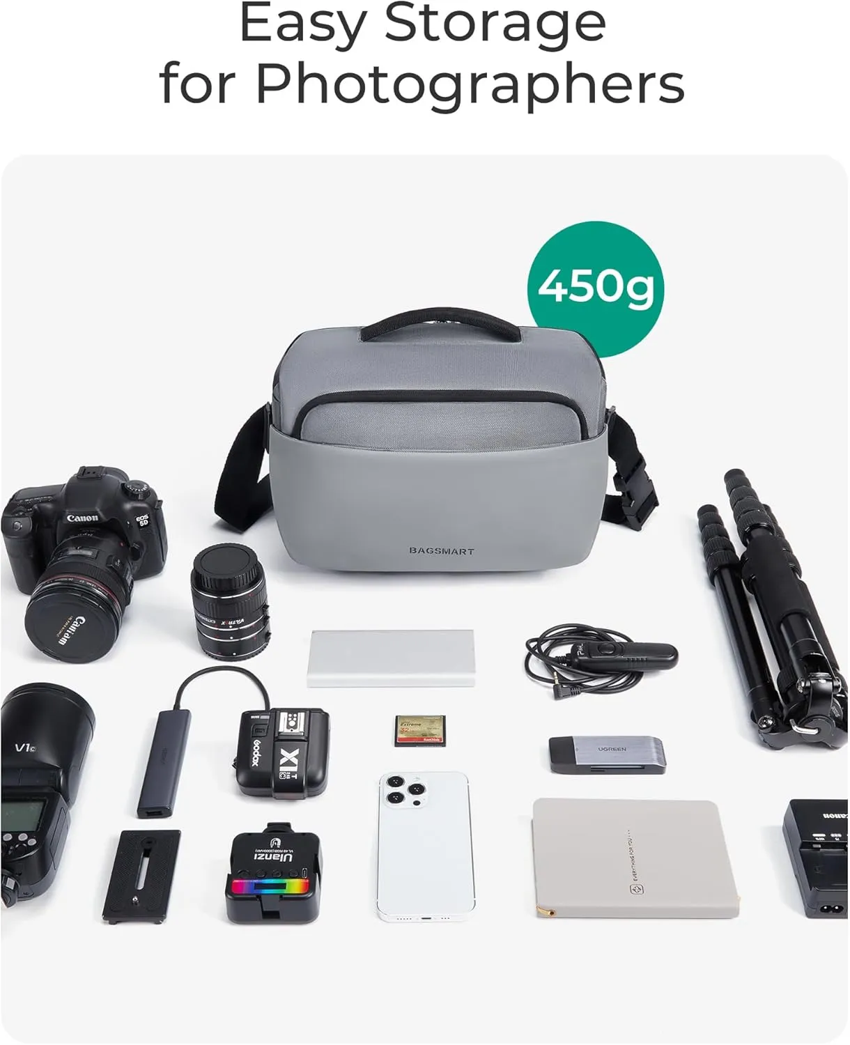BAGSMART Camera Sling Bag, Small Camera Bags for Photographers with Tripod Holder, Waterproof DSLR/SLR/Mirrorless Camera Bags Crossbody with Rain Cover, Compatible with Canon Sony Nikon, Black