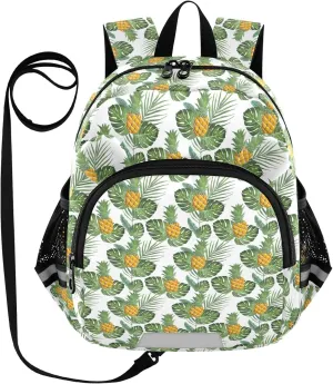 Banana Leaves Preschool Backpack Pineapples Daycare Bookbag School Backpack with Traction Rope for Kids 3-6