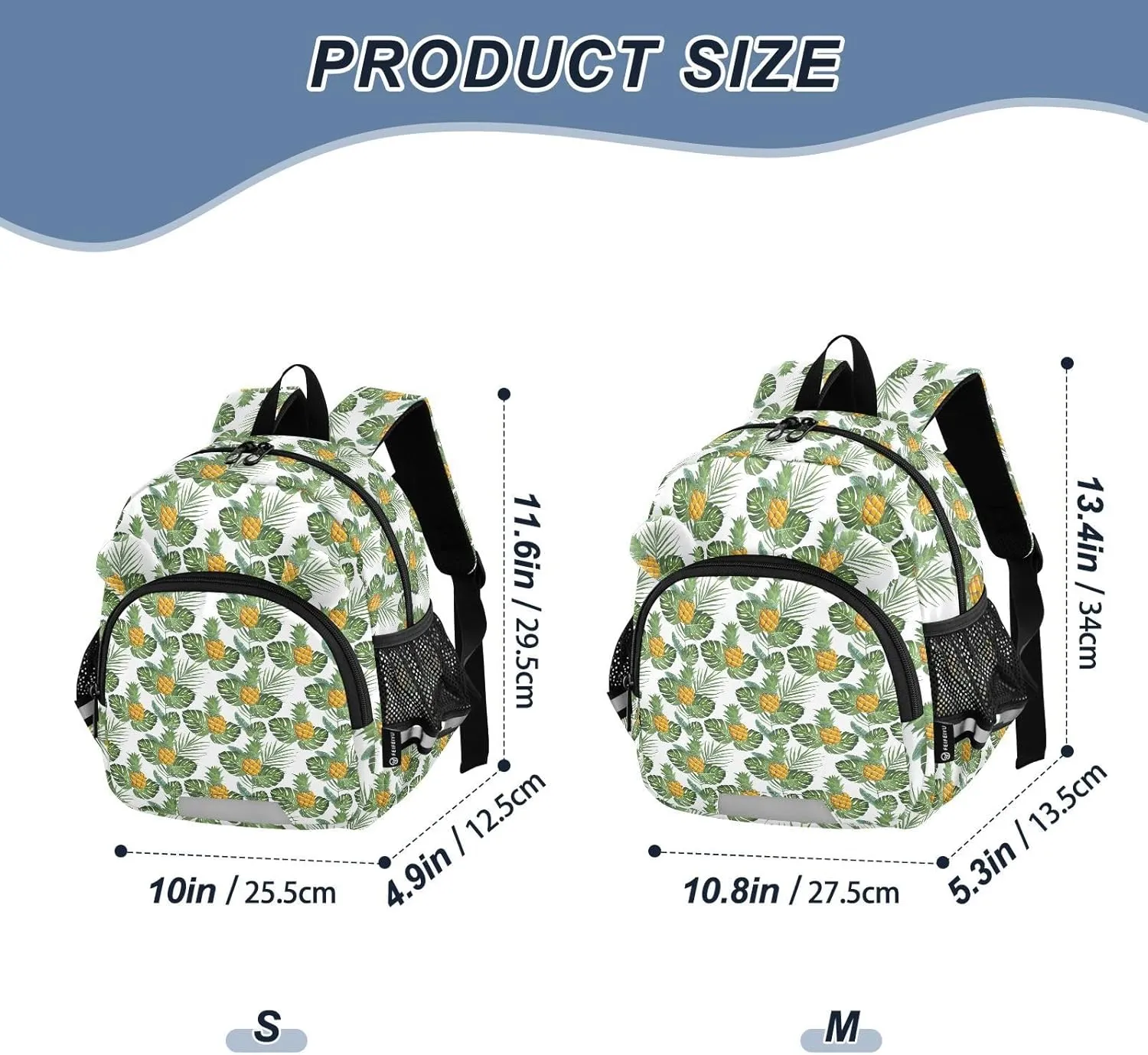 Banana Leaves Preschool Backpack Pineapples Daycare Bookbag School Backpack with Traction Rope for Kids 3-6