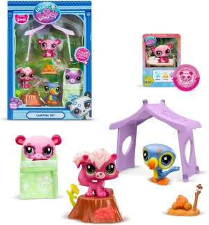 Bandai Littlest Pet Shop - BF00574 Camping Set of 3 Animals and Accessories - Littlest Pet Shop LPS Panda Squirrel Toucan Toy Set - Mini Cute Animal Figurines - Children's Toy 4 Years and Above