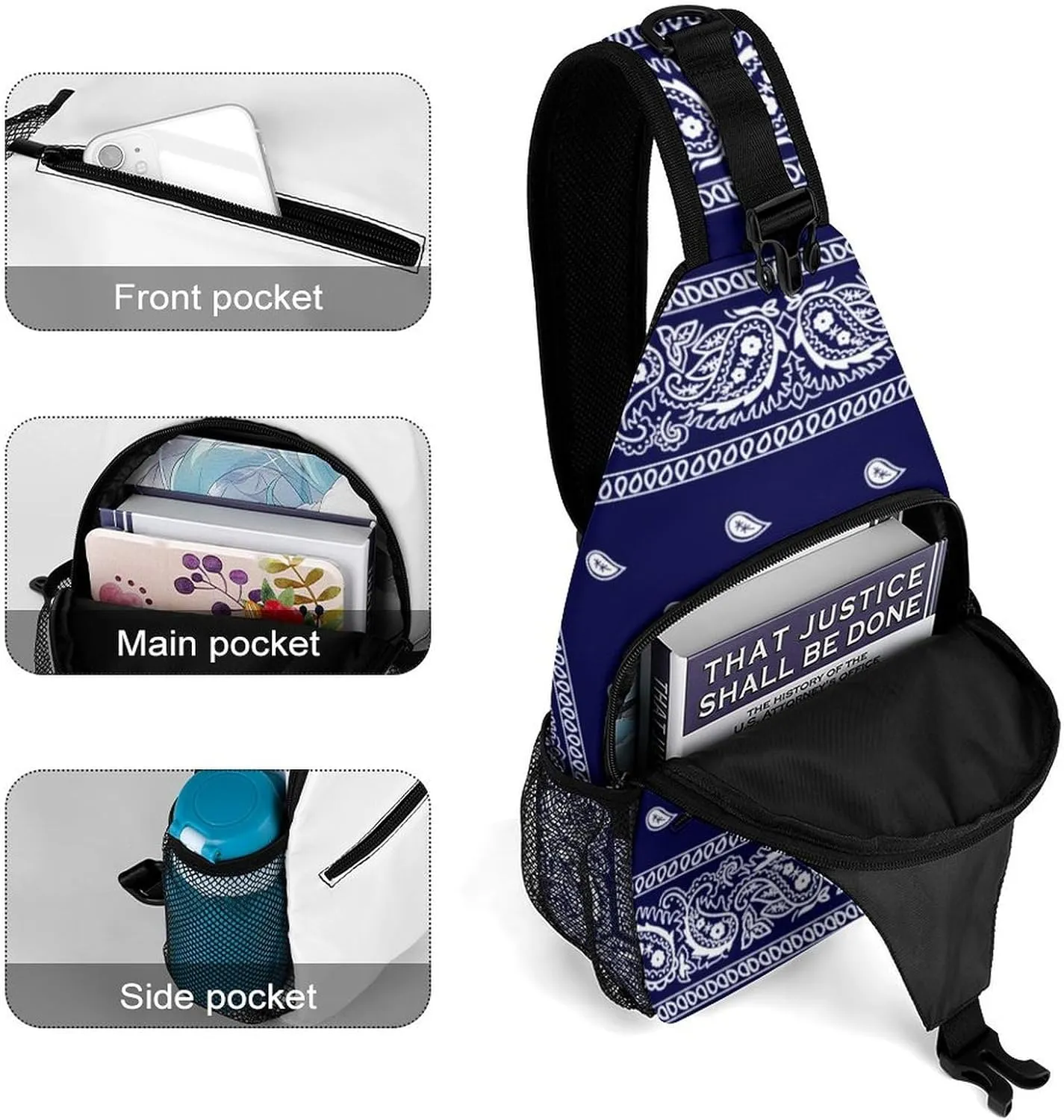 Bandana True Blue A Spacious And Large Capacity Portable Adjustable Chest Bag