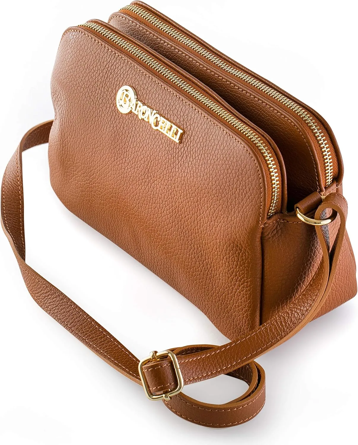 Baroncelli Crossbody Bag Made in Italy with Long Stripe Genuine Italian Soft Leather