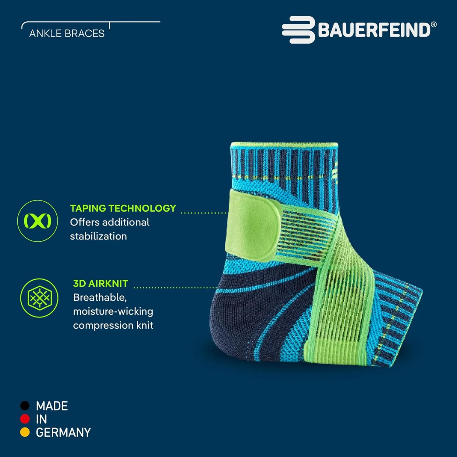 Bauerfeind Sports Ankle Support - Breathable Compression (Black, X-Large/Left)