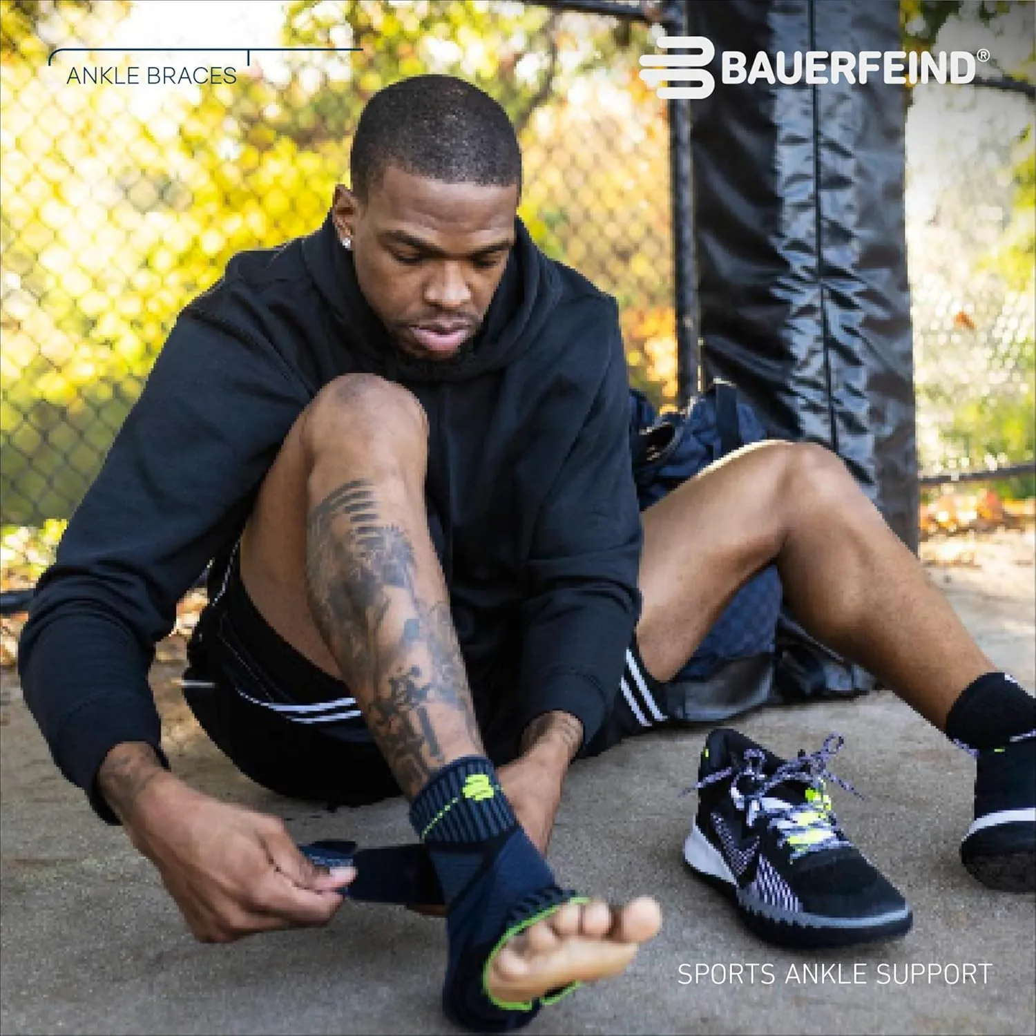 Bauerfeind Sports Ankle Support - Breathable Compression (Black, X-Large/Left)
