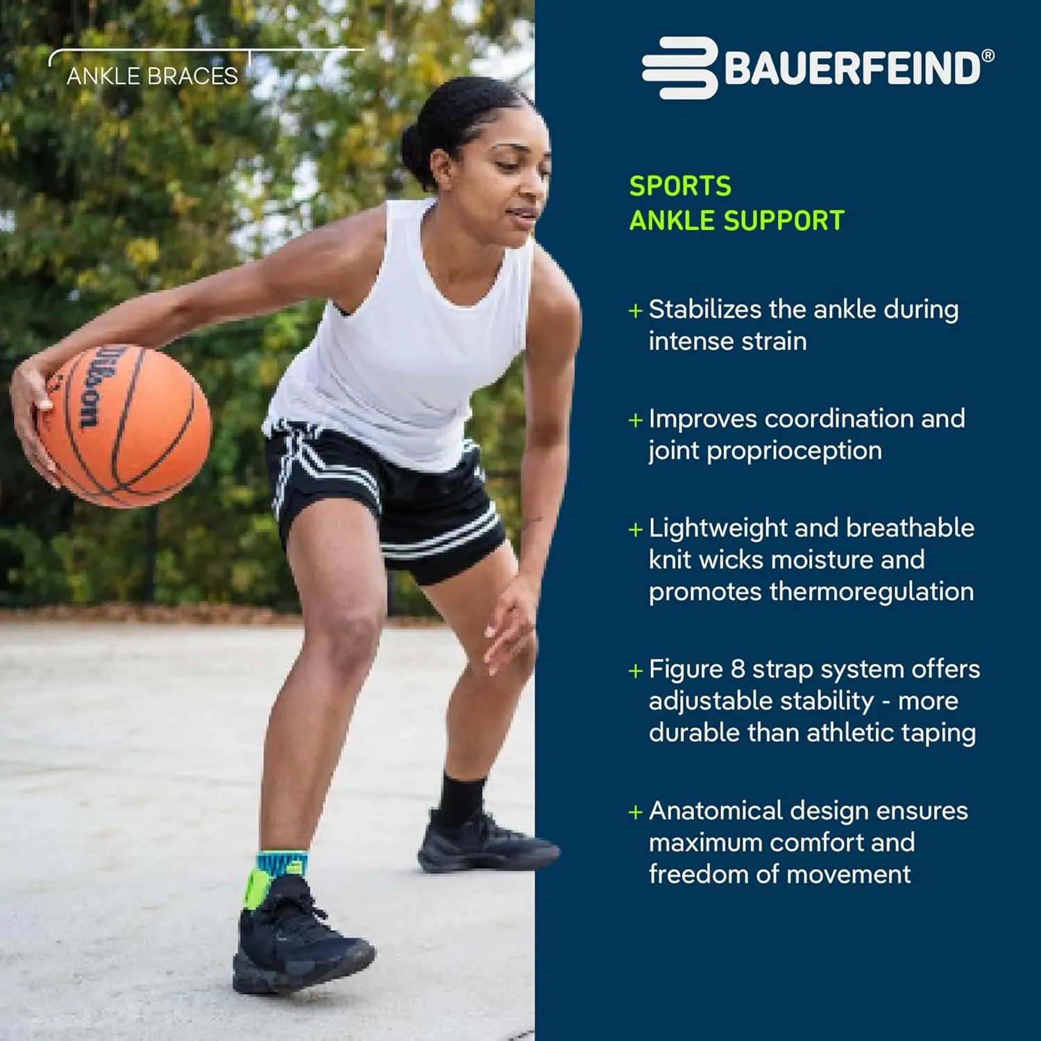 Bauerfeind Sports Ankle Support - Breathable Compression (Black, X-Large/Left)