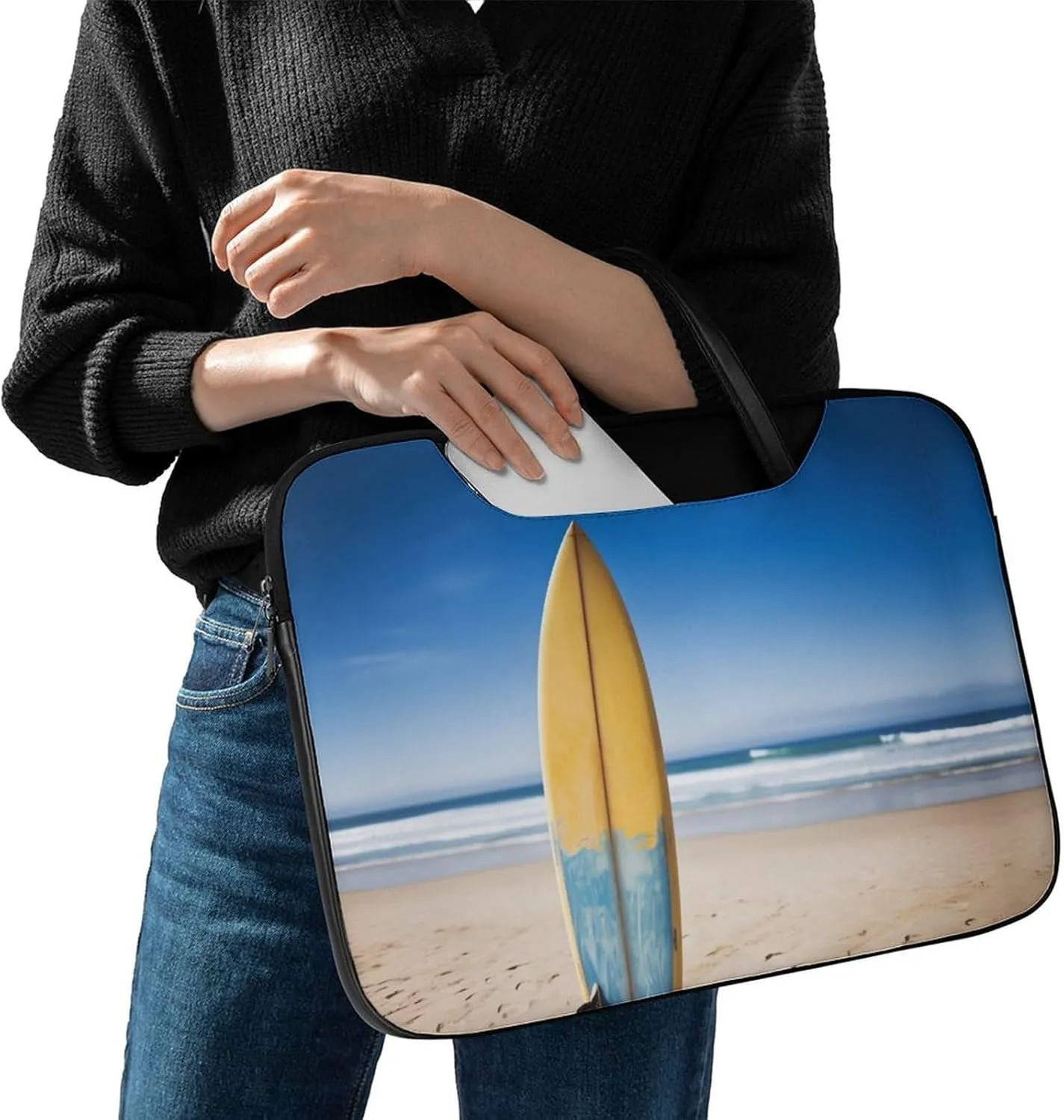 Beach Surfboard Laptop Bag for Women Handheld Leather Computer Bag Laptop Messenger Bag Briefcase